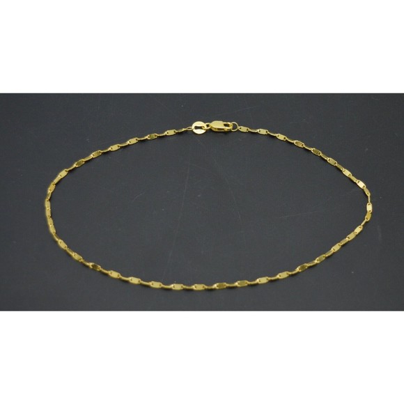10k Yellow Solid Gold Mirrored Link Reversible Anklet Bracelet 10
